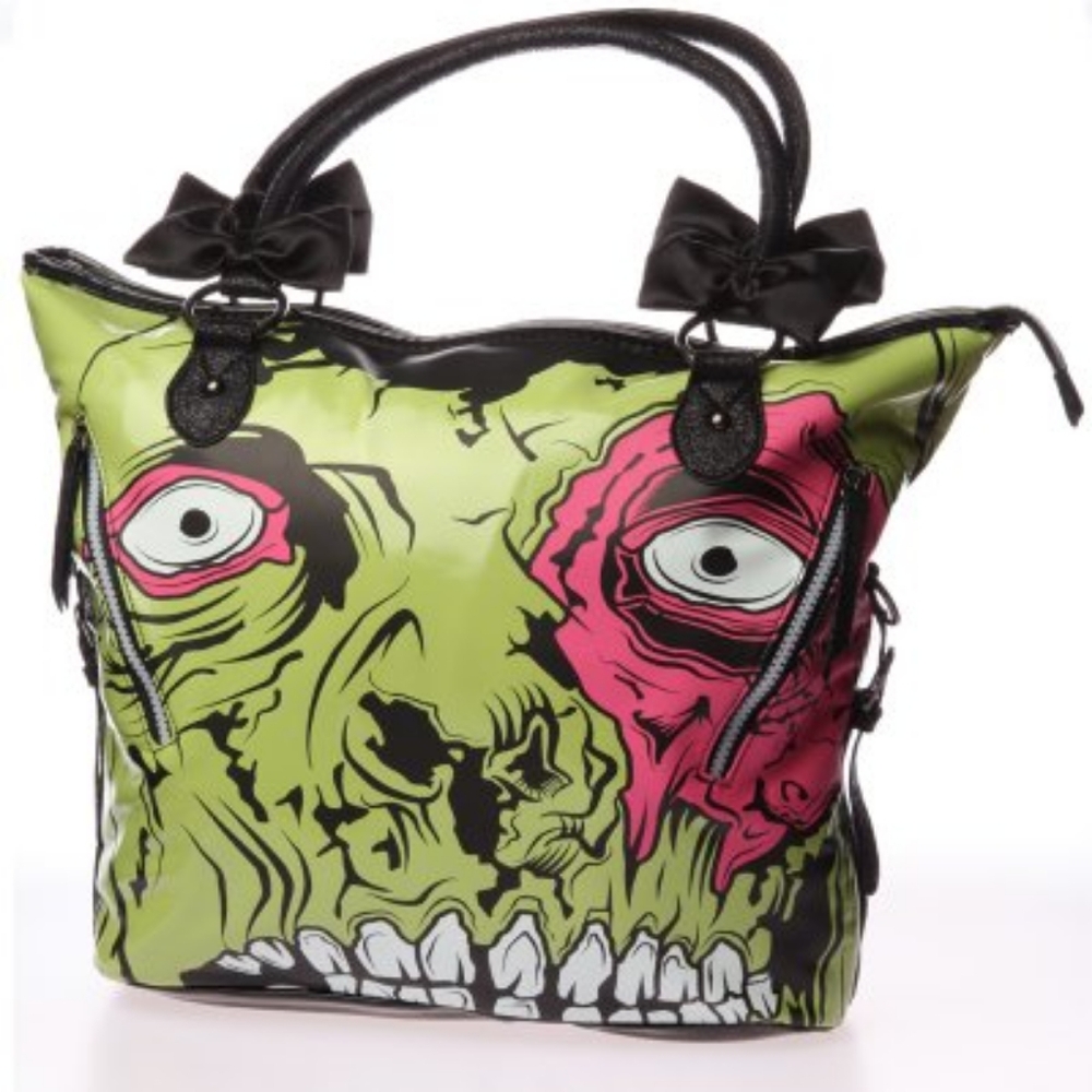 Zombie Graphic Tote Bag - Green and Pink